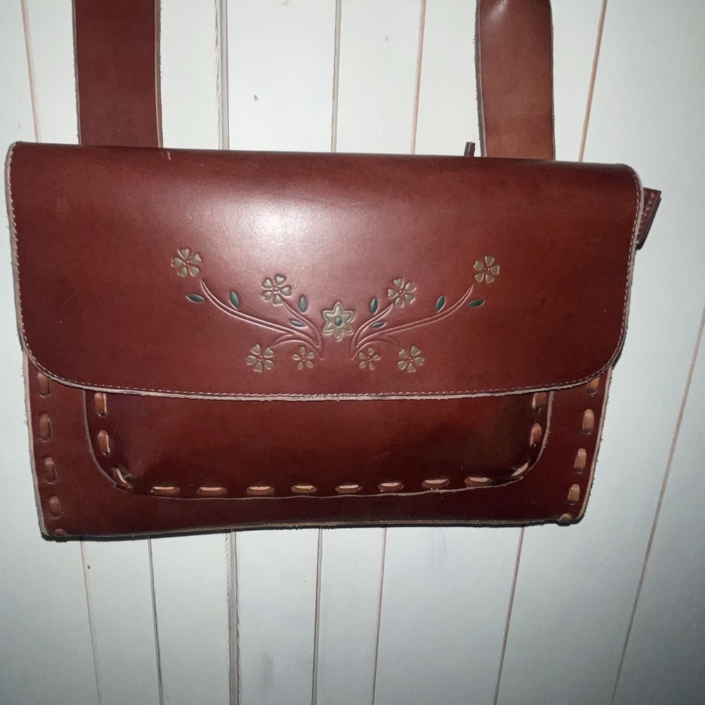 NWT Beautiful Dark Brown Leather El Portal Handbag Western Braided Strap